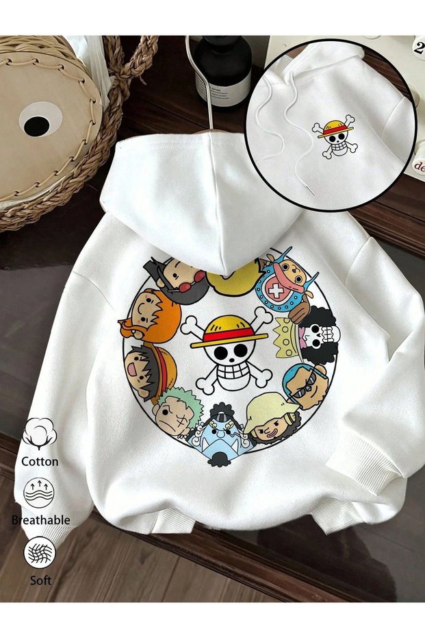 One Piece Luffy Printed Cotton 3 Thread Threaded Oversize Sweatshirt