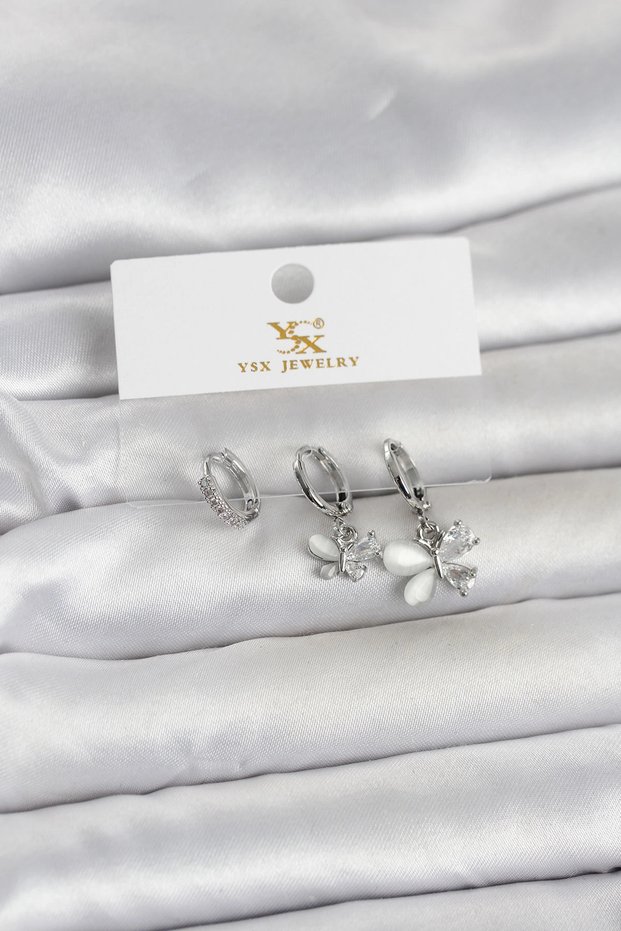 Brass Silver Color Model 3-Piece Women's Earrings Tj-Bkp11708
