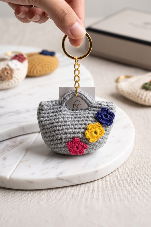 Handmade Floral Knitted Mini Bag Keychain & Bag Ornament