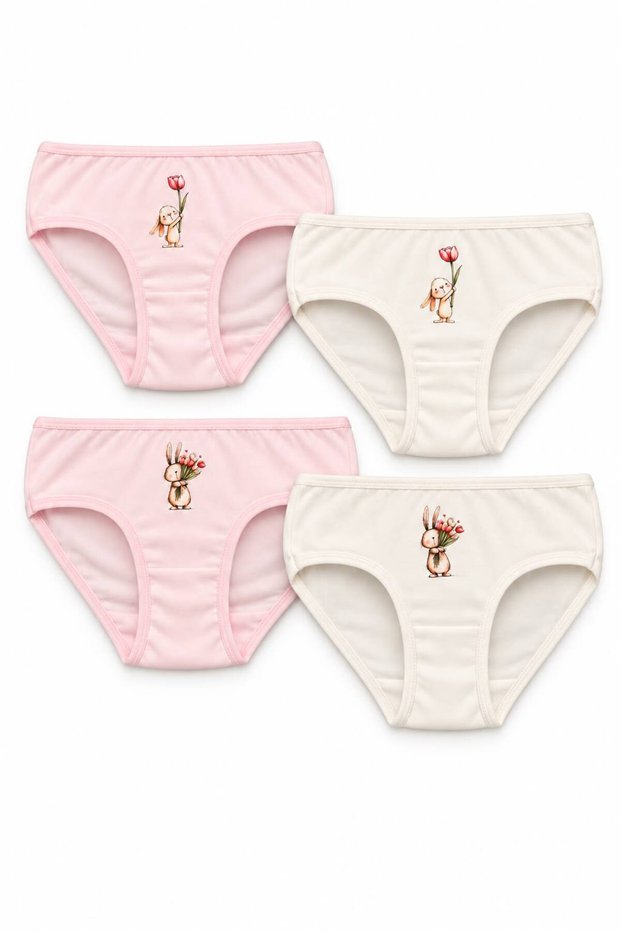 Girls' Panties Set 4-Piece Panties Set 100% Cotton Children's Underwear Rabbit Pattern Printed Children's Slip Panties Gift Children's Panties Set Pink White Girls' Underwear Sli̇p-K-20-Pe