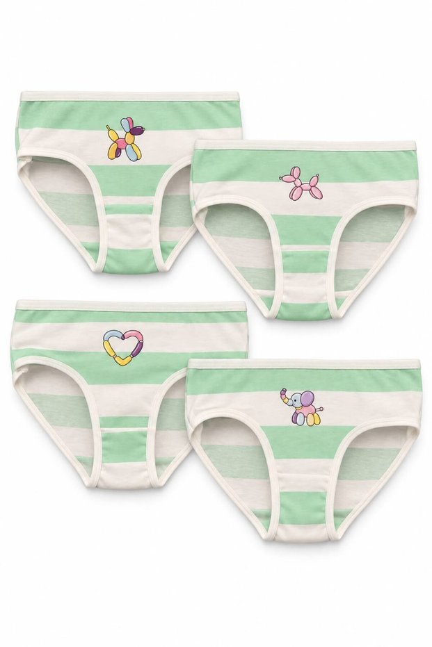 Girls' Panties Set 4-Piece Panties Set 100% Cotton Children's Underwear Striped Dog and Heart Pattern Printed Children's Slip Panties Gift Children's Panties Set Green White Girls' Underwear Sli̇p-K-09-Y
