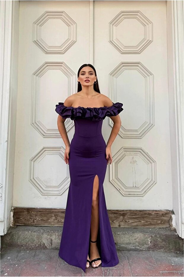 Stretchy Slit Strapless Evening Dress Fabric Dress Satin