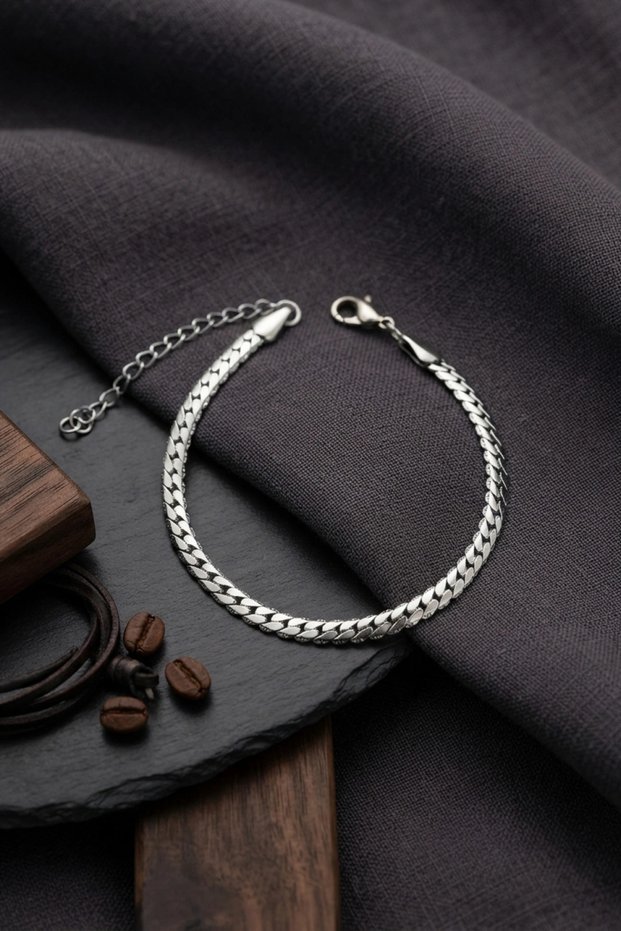 316L Steel Silver Color Crushed Cuban Chain Model Men's Bracelet Tj-Eb3795