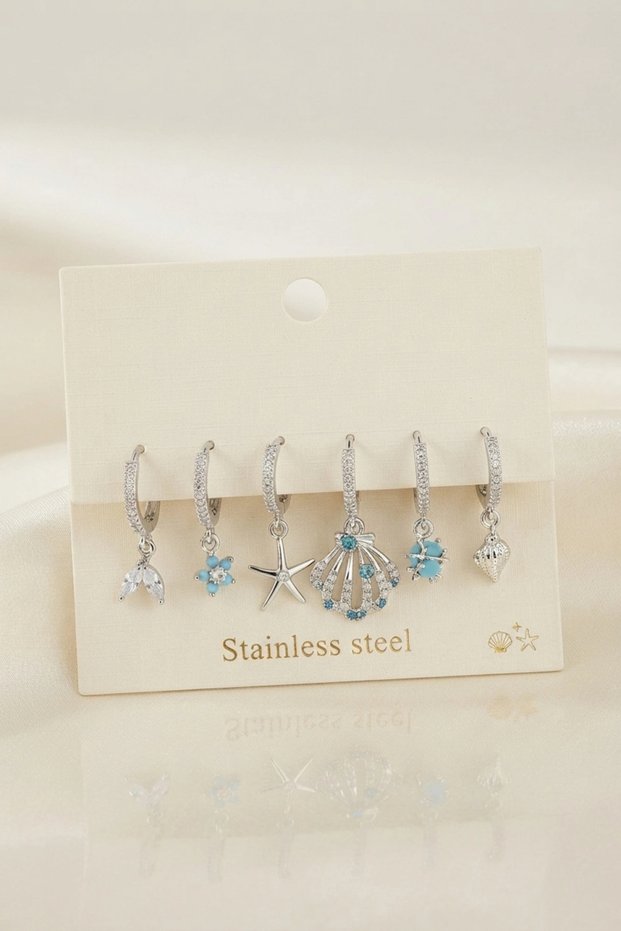 316L Steel Silver Color Sea Shell Concept Women's Earring Set Tj-Bkp12085