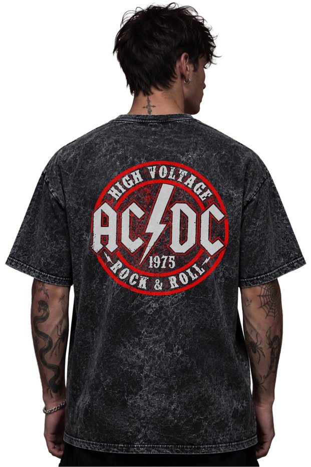 Ac Dc Rock Metal Music Band Printed Unisex Oversize Vintage Washed T-Shirt