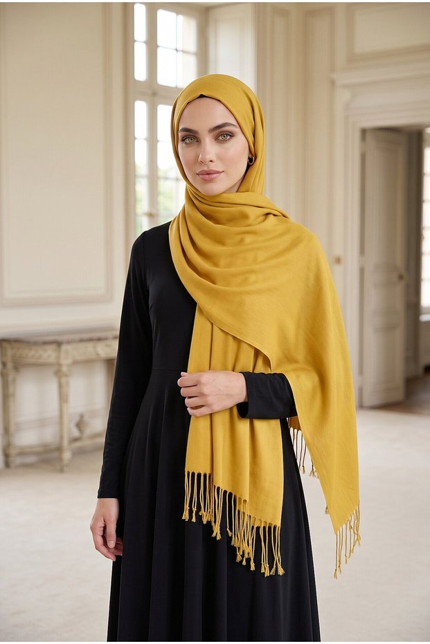 Tasseled Shoulder Shawl Mustard