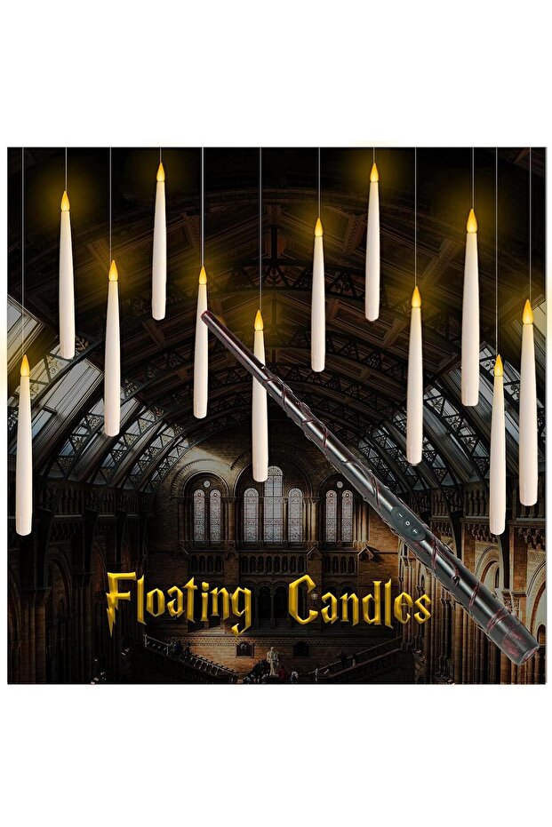Halloween Decorations - Floating Candles with Wand - 12 Pcs Magic Flickering Warm Light Flameless Floating LED Candle Decor for Indoor Home Room Classroom Bedroom Party (Style 1)