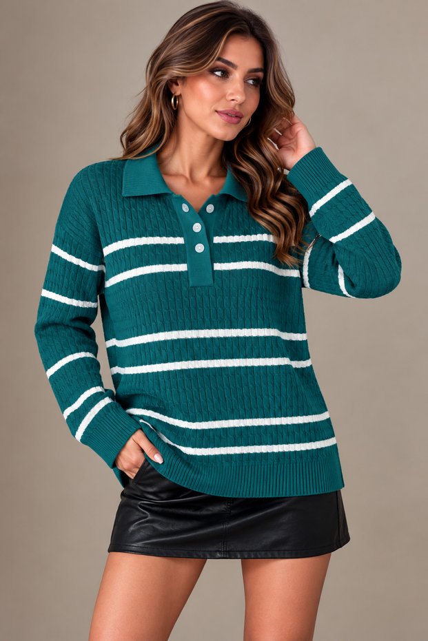 Women's Knitted Shirt Collar Button Detailed Knitwear Sweater