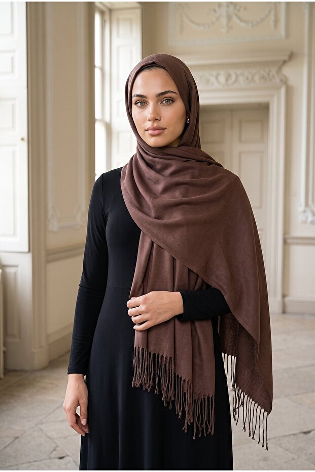 Tasseled Shoulder Shawl Brown