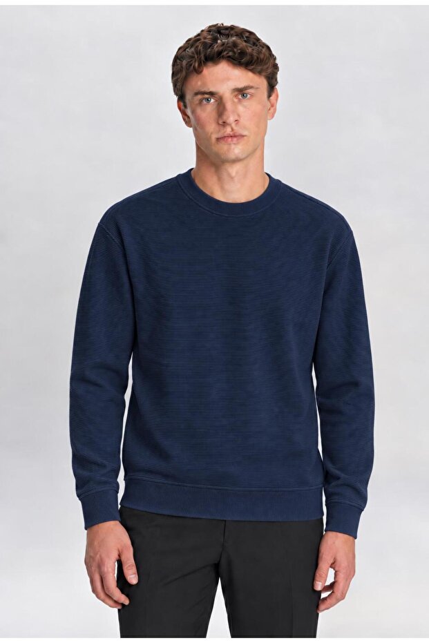 Men's Navy Blue Crew Neck Ottoman Sweatshirt