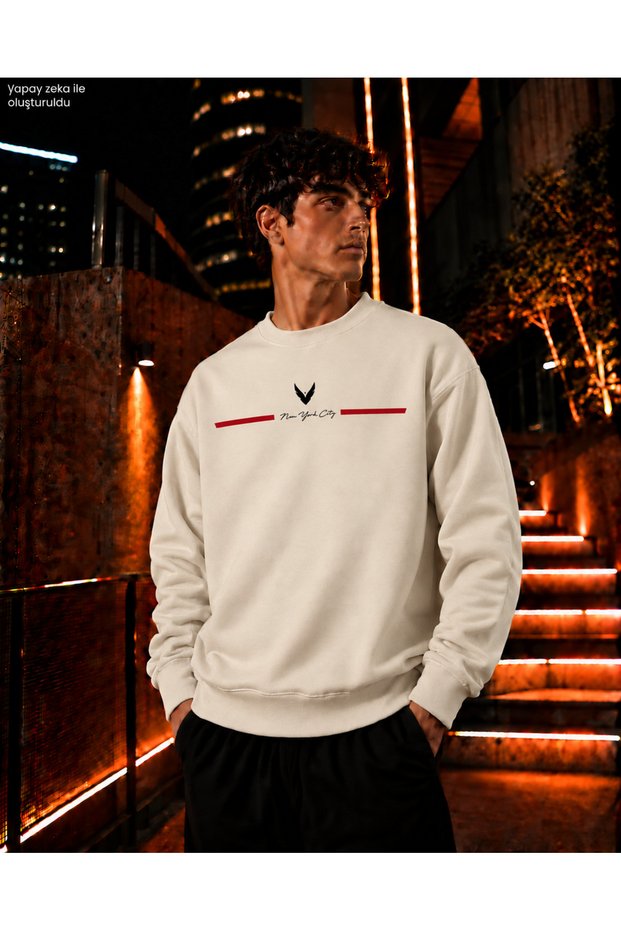 Men's Black Bird/Wing Logo Crew Neck Casual Regular Fit Sweatshirt