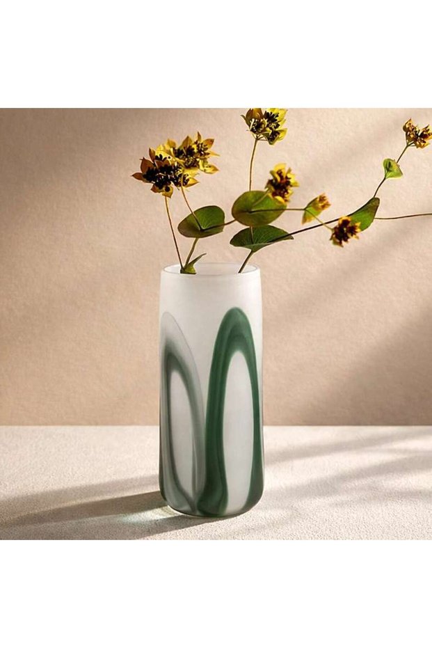 Esmeralda Glass Handpainted Ribbon Vase Frosted 14.5x14.5x32cm - Green