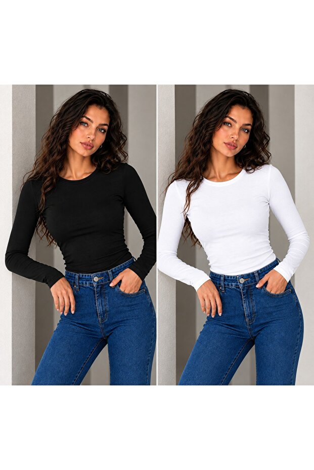 Women's 2-Piece Ultra Soft Flexible Crew Neck Basic Blouse