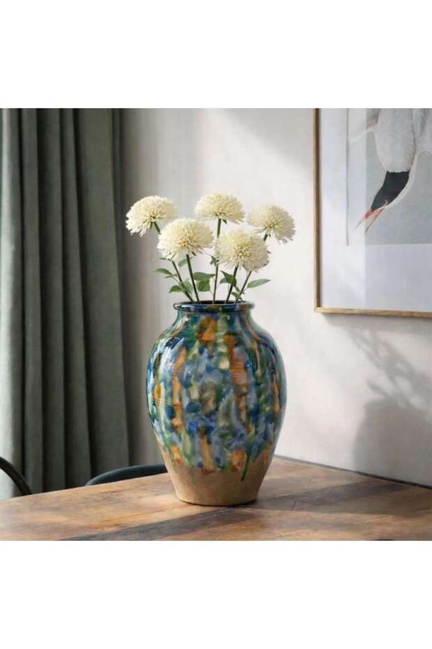 Macchia Terracotta Stained Glaze Vase 21.5x21.5x31cm - Blue