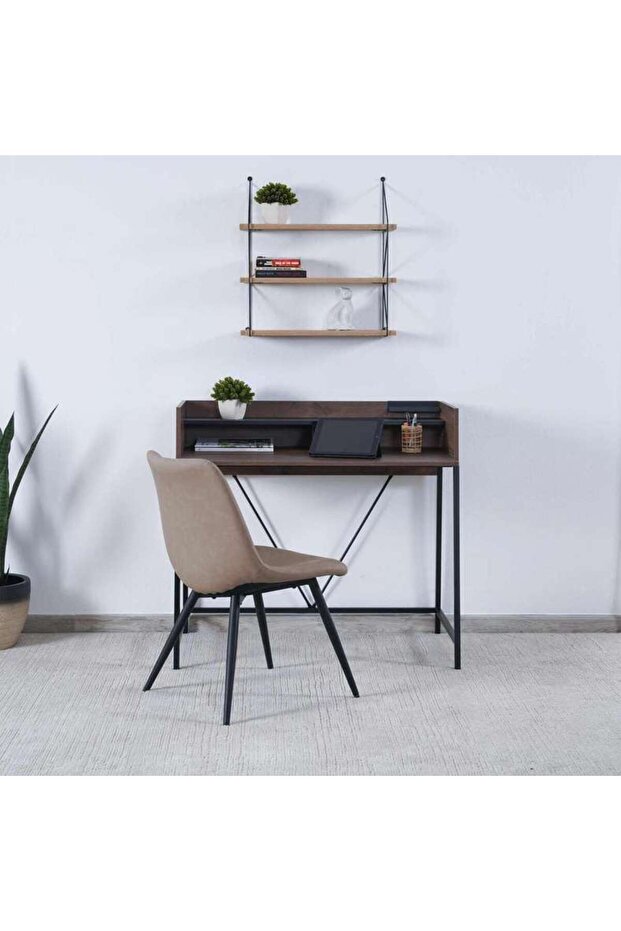 Litton Writing Desk With Shelves -dark Oak Black