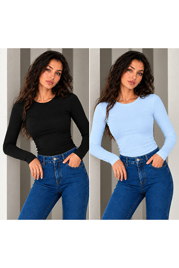 Women's 2-Piece Ultra Soft Flexible Crew Neck Basic Blouse