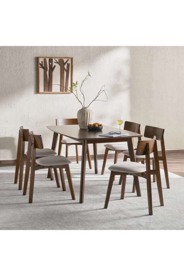 Zion 1+6 Dining Set Solid Wood - Brown Grey