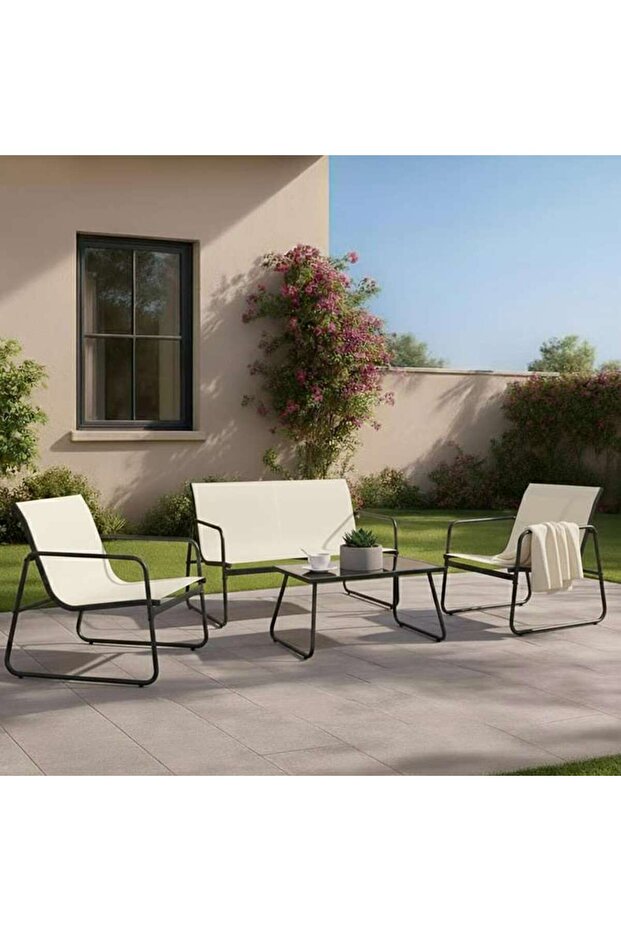 Simona Outdoor Sofa Set 2+1+1+coffee Table- Beige And Black