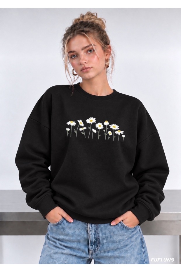 Papatyalar Front Printed Oversized Women's Crewneck Sweatshirt
