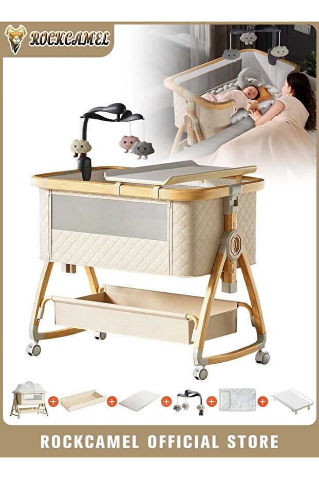 Foldable Multi-Functional Baby Bedside Crib, Bedside Sleeper Bassinet With Storage Drawer,