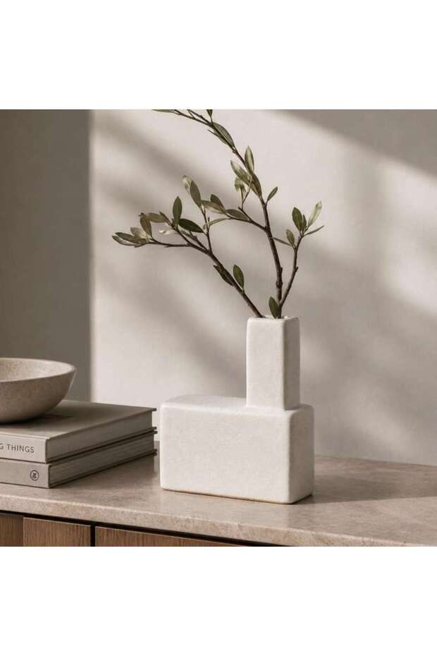 Tetris Ceramic Block Vase 12x6.7x15.5cm - White