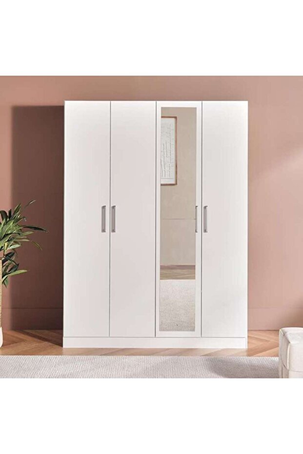 Flexo 4 Door Wardrobe With Mirror - White