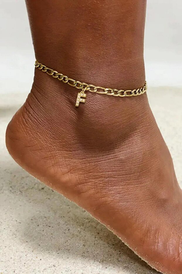 Stone-Encutured Letter Anklet F