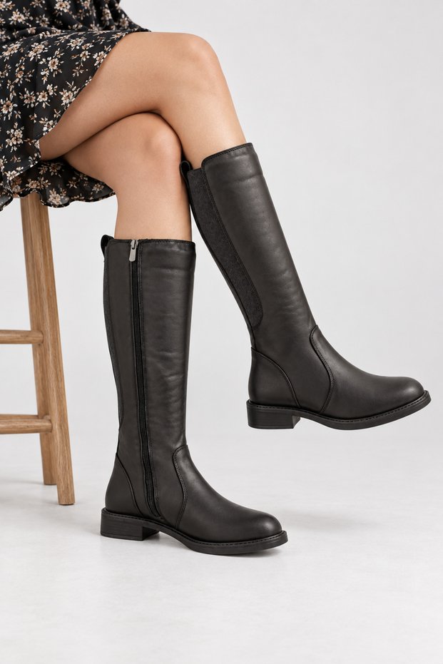 Women's Genuine Leather Elastic Riding Boots