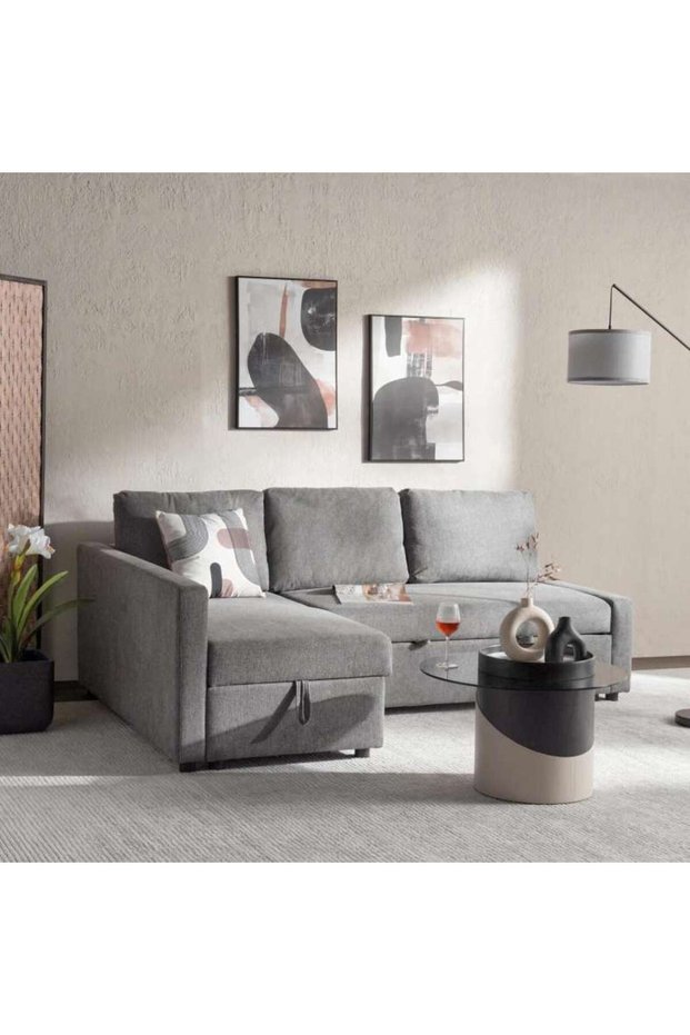 DELIGHTED CORNER SOFA BED WITH STORAGE - GREY