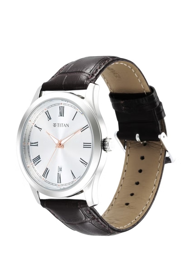 Quartz Analog Silver White Dial Brown Leather Strap Watch for Men - 1823SL02