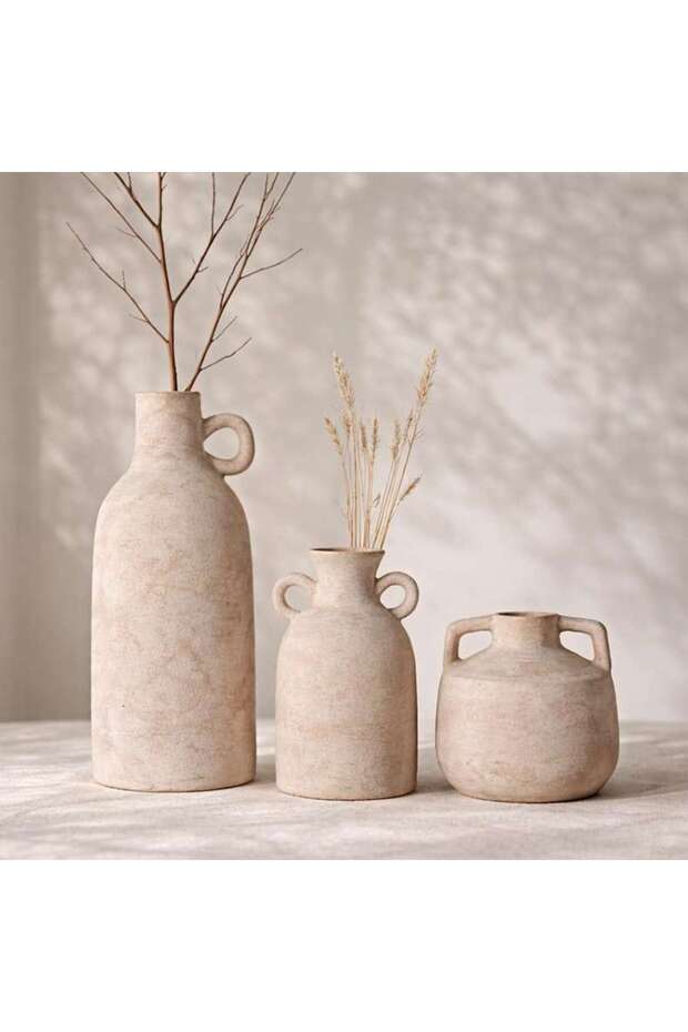 Captain Set/3 Stoneware Rustic Vase 10x24cm,10x17cm,11.3x11cm - Brown