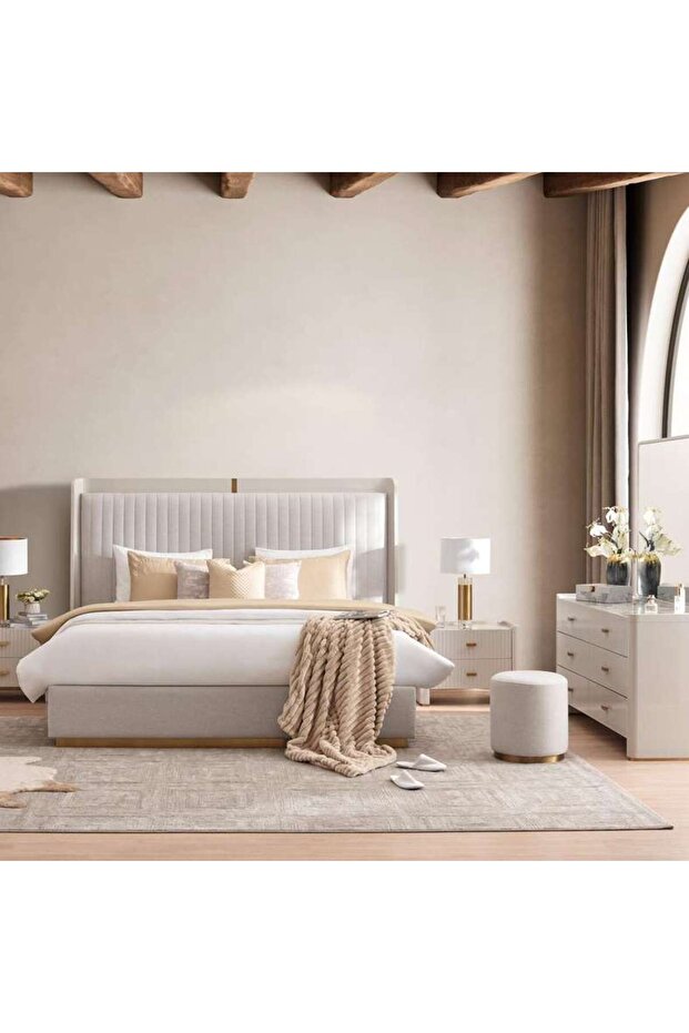 Humana 6 Pc Bedroom Set 200x200 Cm - Grey High Gloss