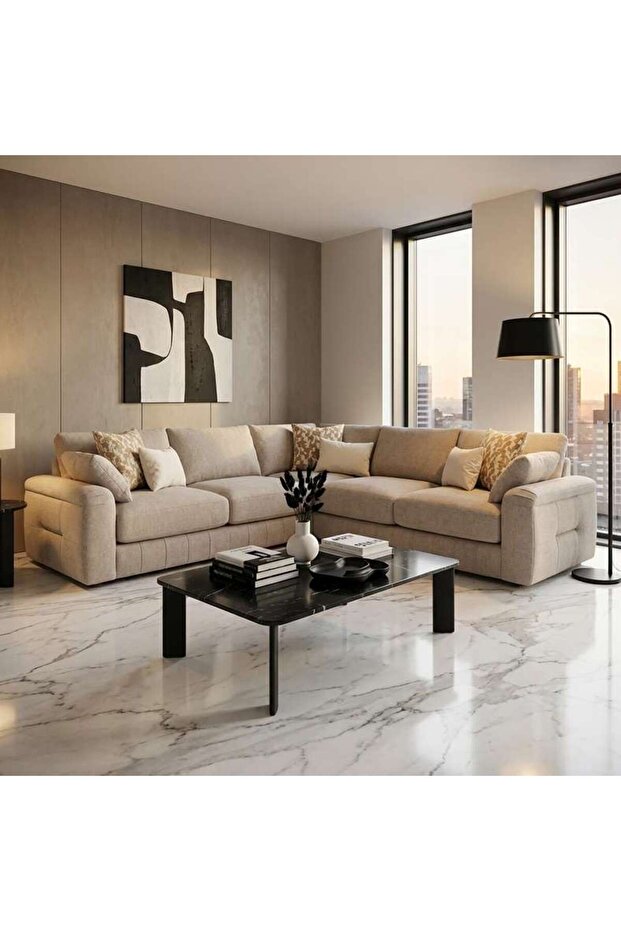 Dronto New Corner Sofa Set - Dark Beige