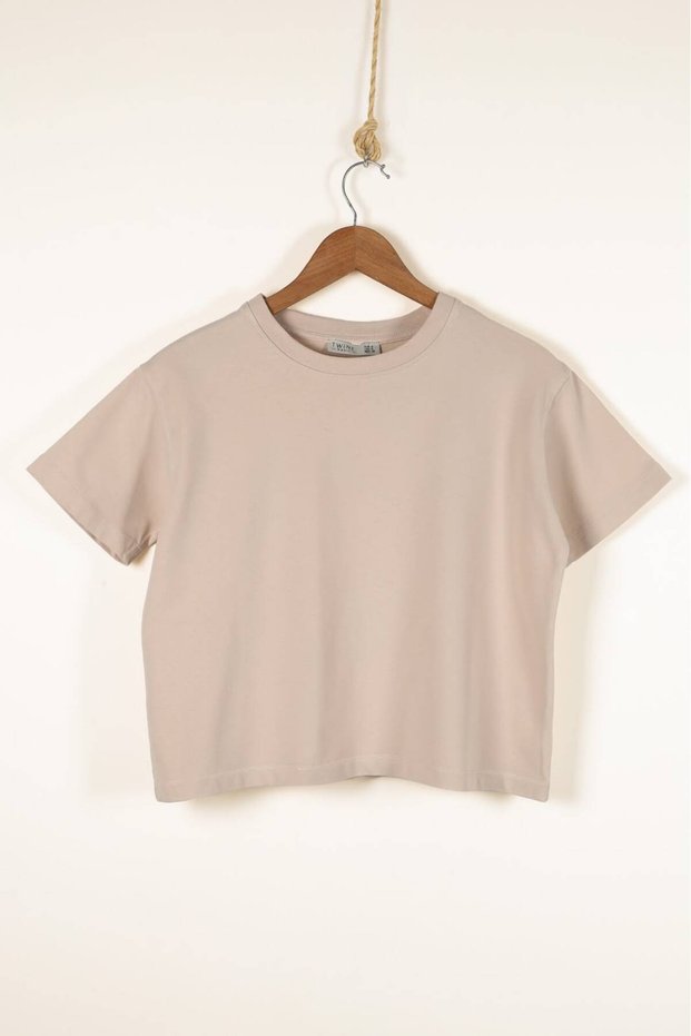 %100 Pamuk Cropped Oversize Basic T-Shirt