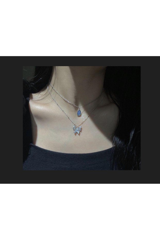 Retro Butterfly Necklace Set Double Necklace Set