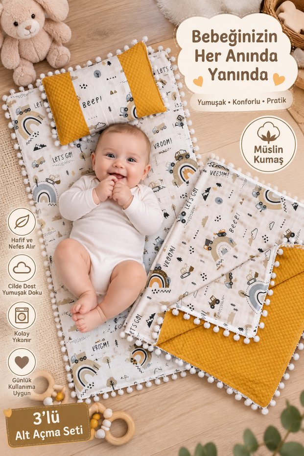 Baby Changing Set with Blanket, Mat, Muslin, Baby Pillow, Newborn, Crib, Baby Products