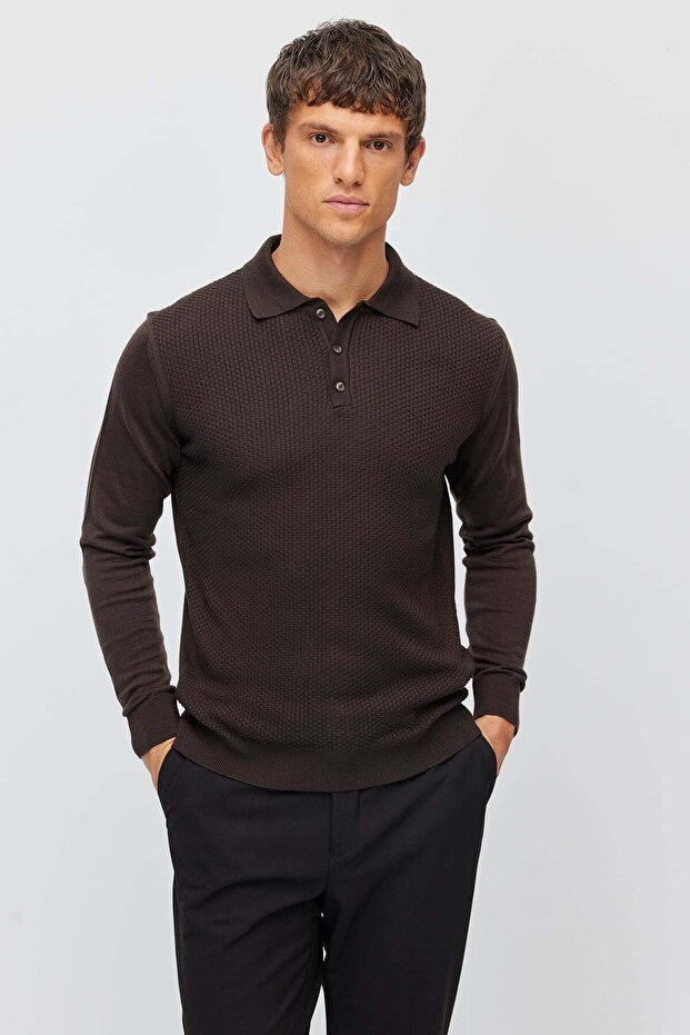 Men's Polo Neck Patterned Knitwear Sweater