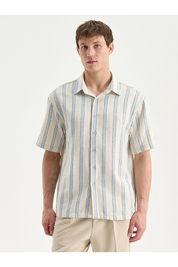Regular Fit Short Sleeve Striped Men's Shirt