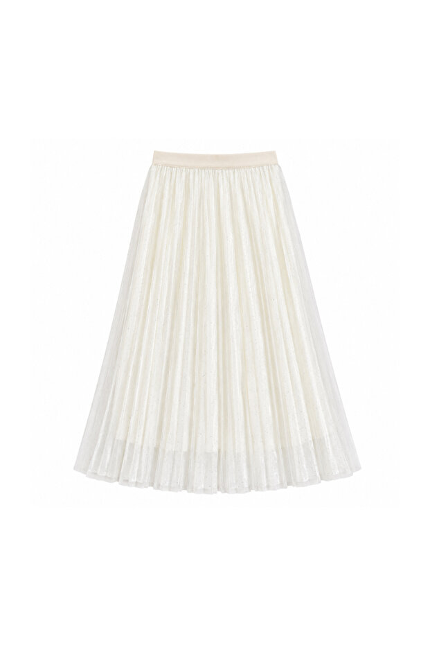 Women’s Rhinestone Pleated Maxi Skirt – Beige – Free Size