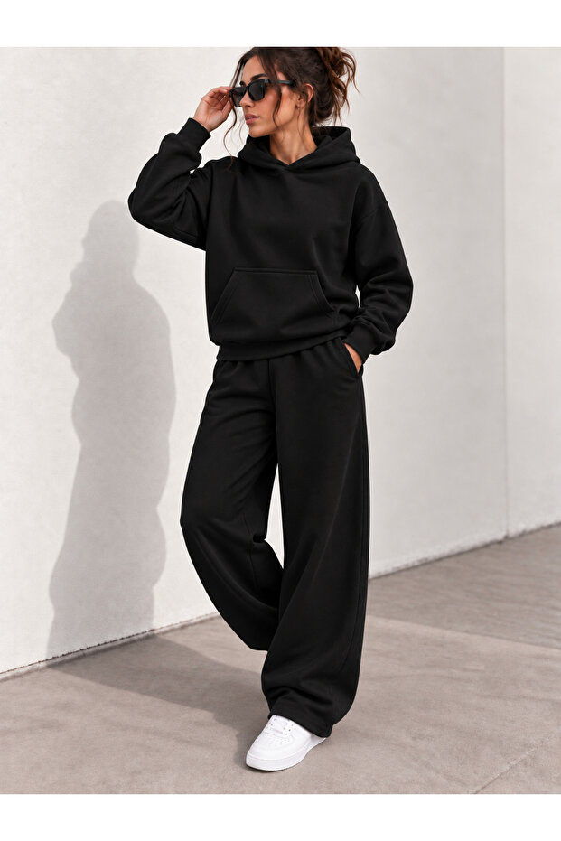 Women's Unprinted Oversize 3 Thread Sweatshirt and Baggy Sweatpants Set