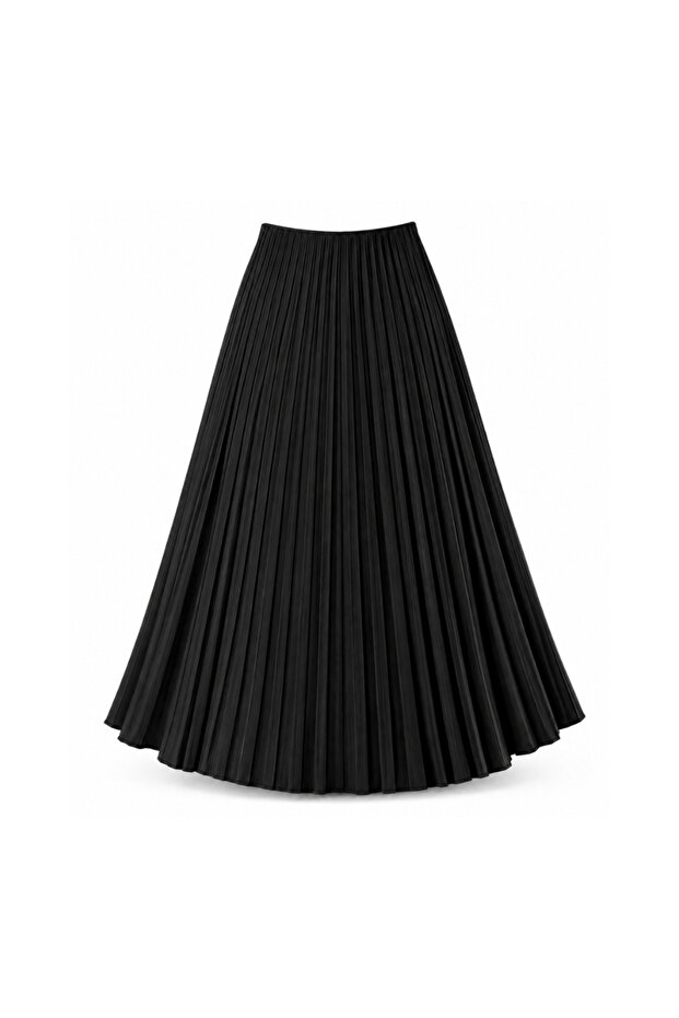 Women’s Black Pleated Maxi Skirt with Elastic Waistband – Free Size