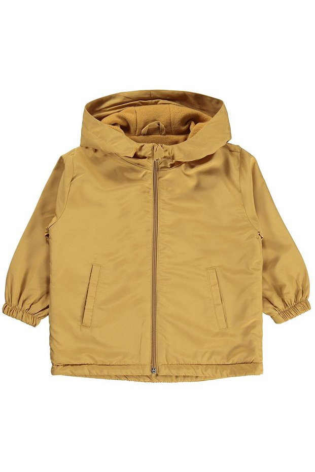 Boys' Basic Raincoat with Fleece Lining | Micro Long Sleeve Hoodie - Mustard