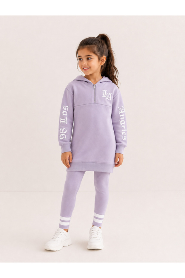 Girls Half Zip Sweatshirt Hoodie and Ribbed Pants Set