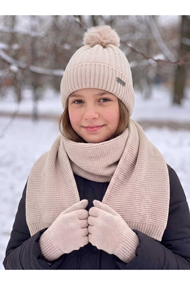 Kitti 9-15 Years Old Girls' Lined Scarf, Beanie, Gloves 3-Piece Set