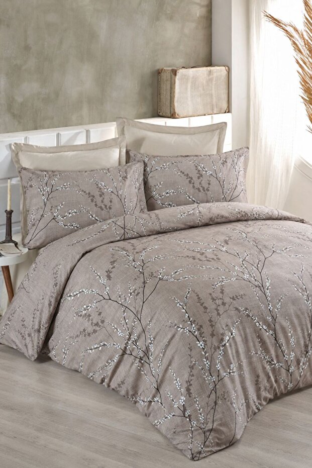 Easy-Iron Duvet Cover Set Double Size Defne Beige