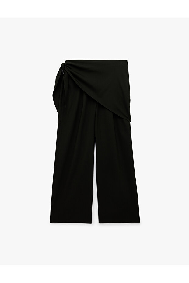Wide-Legged Trousers with Pockets, Tie-Waist, and Shawl Detail