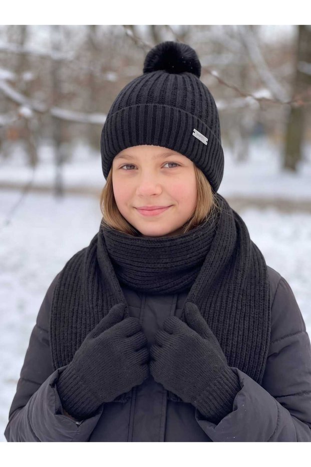 Kitti 9-15 Years Old Girls' Lined Scarf, Beanie, Gloves 3-Piece Set