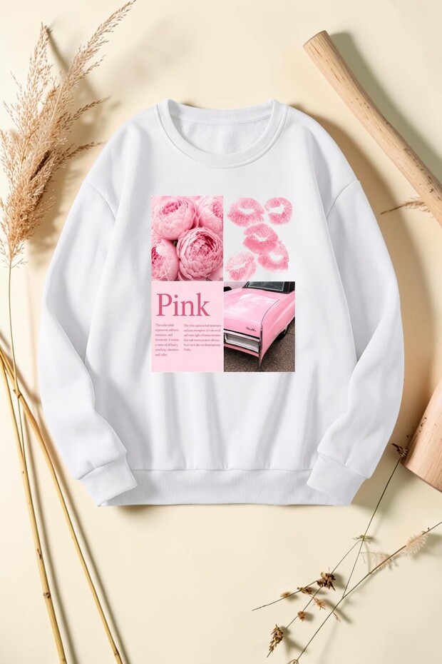 Unisex Pinkcar Printed Crew Neck Sweatshirt