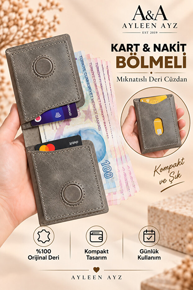 100% Genuine Leather Men's Wallet Viral 3 Models - Magnetic Card Holder, Cash Compartment, Gift Boxed