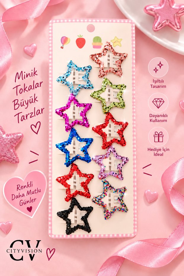 10 Pieces of Metal Snap Buckles with Glittery Star Figures